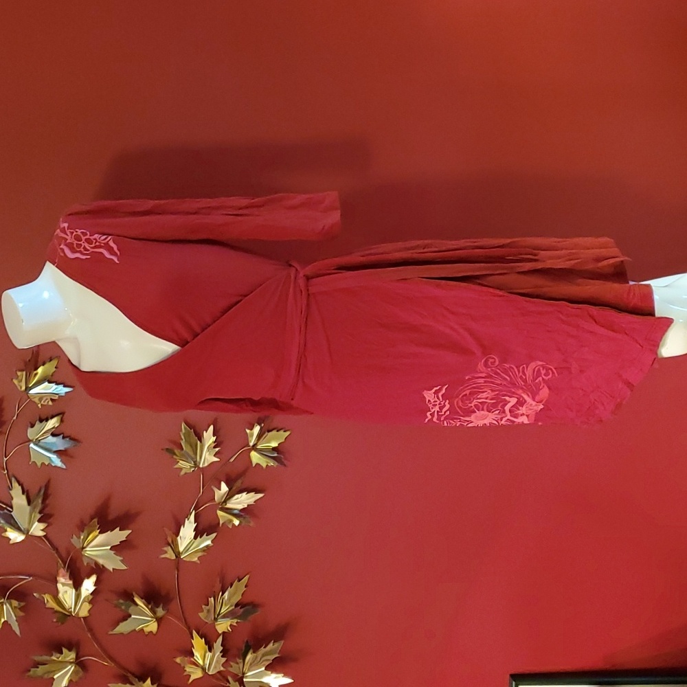 Twice Shy Organic Cotton Wrap Dress with Stretch Size Small Red and Pink